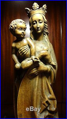 Vintage ANRI wood carving Mary Our Lady Madonna with Crown & Jesus carved statue