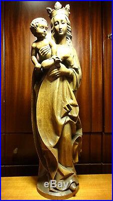 Vintage ANRI wood carving Mary Our Lady Madonna with Crown & Jesus carved statue