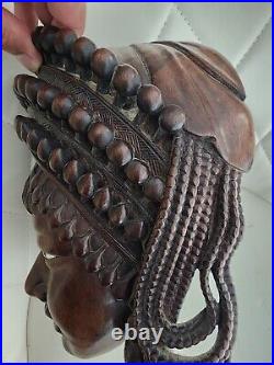 Vintage ART WOOD Carving STATUE BALINESE Janger DANCER Sculpture Mask Woman Bali