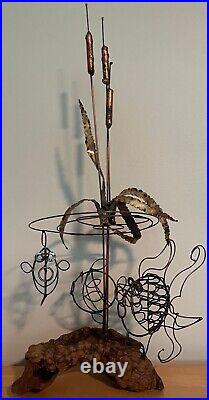 Vintage Abstract Atomic Wire Fish Group Sculpture Mid Century Modern Seascape