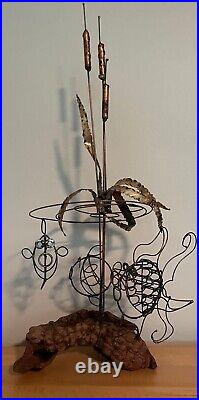 Vintage Abstract Atomic Wire Fish Group Sculpture Mid Century Modern Seascape