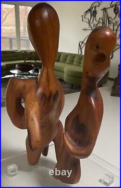 Vintage Abstract Biomorphic Figural Carved Wood Sculpture Mid Century Modern