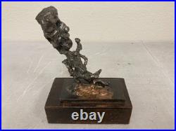 Vintage Abstract Bronze Copper Sculpture on Wood Base Modernist Brutalist Art