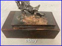 Vintage Abstract Bronze Copper Sculpture on Wood Base Modernist Brutalist Art