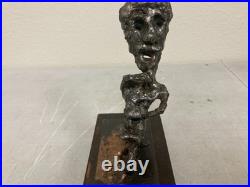 Vintage Abstract Bronze Copper Sculpture on Wood Base Modernist Brutalist Art