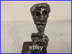 Vintage Abstract Bronze Copper Sculpture on Wood Base Modernist Brutalist Art