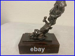Vintage Abstract Bronze Copper Sculpture on Wood Base Modernist Brutalist Art