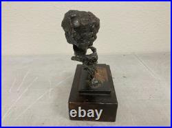 Vintage Abstract Bronze Copper Sculpture on Wood Base Modernist Brutalist Art