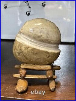 Vintage Abstract Carved Stone & Wood Sculpture Signed Inuit