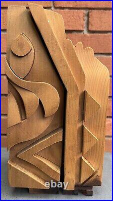 Vintage Abstract Handmade Woodblock Sculpture Modern Art Object SHOEmaker MCM