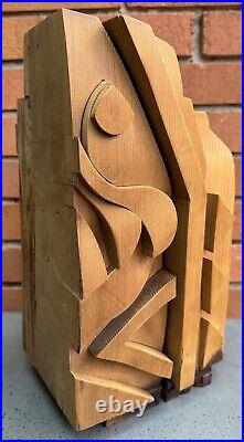 Vintage Abstract Handmade Woodblock Sculpture Modern Art Object SHOEmaker MCM