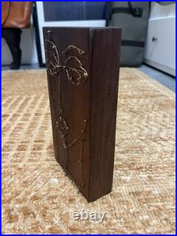 Vintage Abstract Modernist Face Wire Sculpture On Wood Artist Hand Made