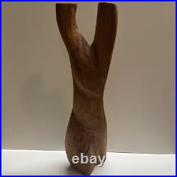 Vintage Abstract Modernist Female Sculpture Nude Form MCM Carved Wood 17.75