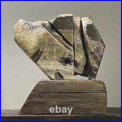 Vintage Abstract Modernist Onyx Sculpture with Wood Stand, Signed/Brancusi