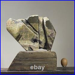 Vintage Abstract Modernist Onyx Sculpture with Wood Stand, Signed/Brancusi