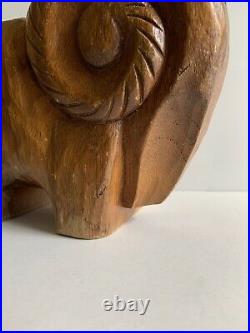 Vintage Abstract RAM Figure Sculpture Carved Wood Zodiac Sign Aries Folk Art Mod