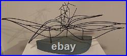 Vintage Abstract Wire Wood Sculpture Mid Century Modern MCM Metal Art 60s 70s