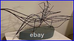 Vintage Abstract Wire Wood Sculpture Mid Century Modern MCM Metal Art 60s 70s