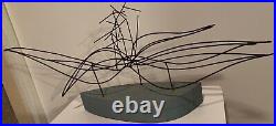 Vintage Abstract Wire Wood Sculpture Mid Century Modern MCM Metal Art 60s 70s