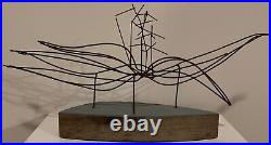 Vintage Abstract Wire Wood Sculpture Mid Century Modern MCM Metal Art 60s 70s