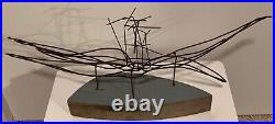 Vintage Abstract Wire Wood Sculpture Mid Century Modern MCM Metal Art 60s 70s