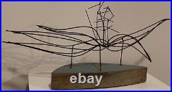 Vintage Abstract Wire Wood Sculpture Mid Century Modern MCM Metal Art 60s 70s