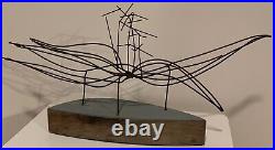 Vintage Abstract Wire Wood Sculpture Mid Century Modern MCM Metal Art 60s 70s