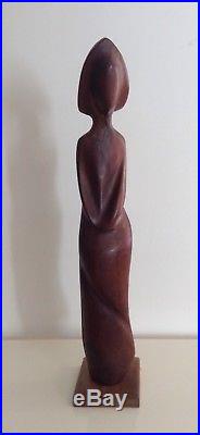 Vintage Abstract Wood Sculpture Statue Carving Signed Unknown Modernist Latin