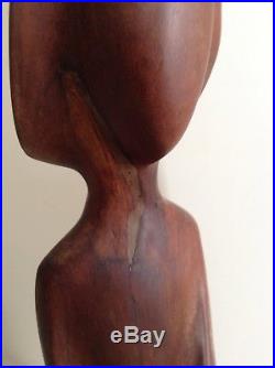 Vintage Abstract Wood Sculpture Statue Carving Signed Unknown Modernist Latin