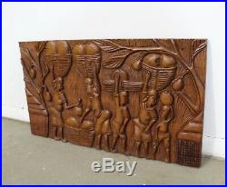 Vintage Africal Tribal Relief Wood Carving Wall Art Hanging 24 x 13.5