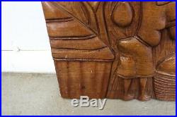 Vintage Africal Tribal Relief Wood Carving Wall Art Hanging 24 x 13.5