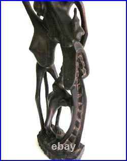 Vintage African Alien Creature Hand Carved Wood Sculpture By MORISI