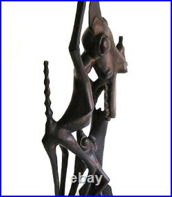 Vintage African Alien Creature Hand Carved Wood Sculpture By MORISI