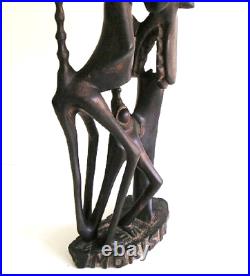 Vintage African Alien Creature Hand Carved Wood Sculpture By MORISI