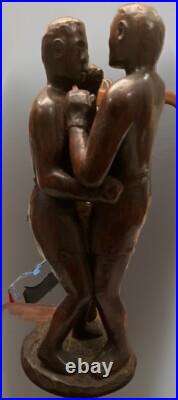 Vintage African American Boxers Hand Carved Wood Sculpture Boxing Folk Art 16