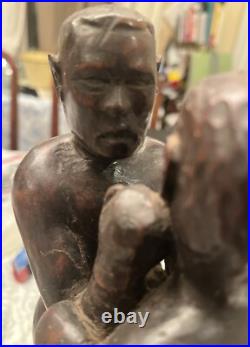 Vintage African American Boxers Hand Carved Wood Sculpture Boxing Folk Art 16