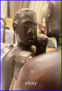 Vintage African American Boxers Hand Carved Wood Sculpture Boxing Folk Art 16