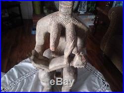 Vintage African Art Statue Mother Fertility Carved Wood Sculpture 39in tall