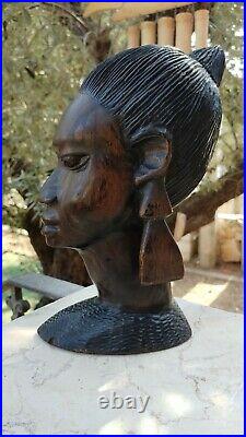 Vintage African Ebony Wood Carving Statue Tribal Wooden Sculpture Female 10 Tal