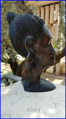 Vintage African Ebony Wood Carving Statue Tribal Wooden Sculpture Female 10 Tal