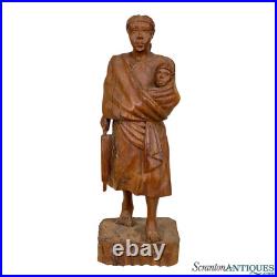 Vintage African Figural Woman & Baby Wood Carved Sculpture
