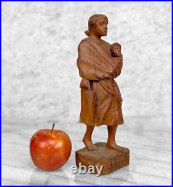 Vintage African Figural Woman & Baby Wood Carved Sculpture