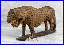 Vintage African Folk Art Carved Wood Jaguar Leopard Sculpture