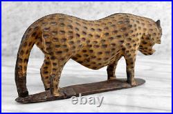 Vintage African Folk Art Carved Wood Jaguar Leopard Sculpture