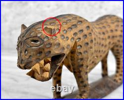 Vintage African Folk Art Carved Wood Jaguar Leopard Sculpture