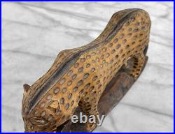 Vintage African Folk Art Carved Wood Jaguar Leopard Sculpture