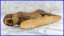 Vintage African Folk Art Carved Wood Jaguar Leopard Sculpture