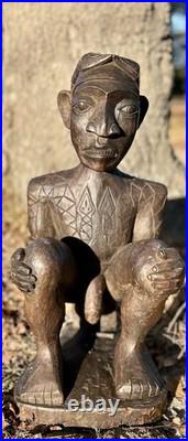 Vintage African Hand-Carved Guardian Figure 22.5 Tribal Wood Sculpture