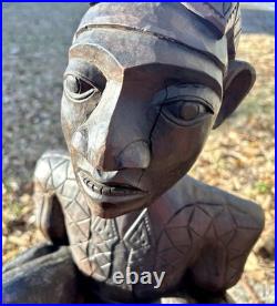 Vintage African Hand-Carved Guardian Figure 22.5 Tribal Wood Sculpture