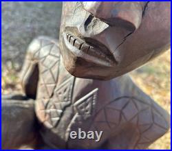 Vintage African Hand-Carved Guardian Figure 22.5 Tribal Wood Sculpture